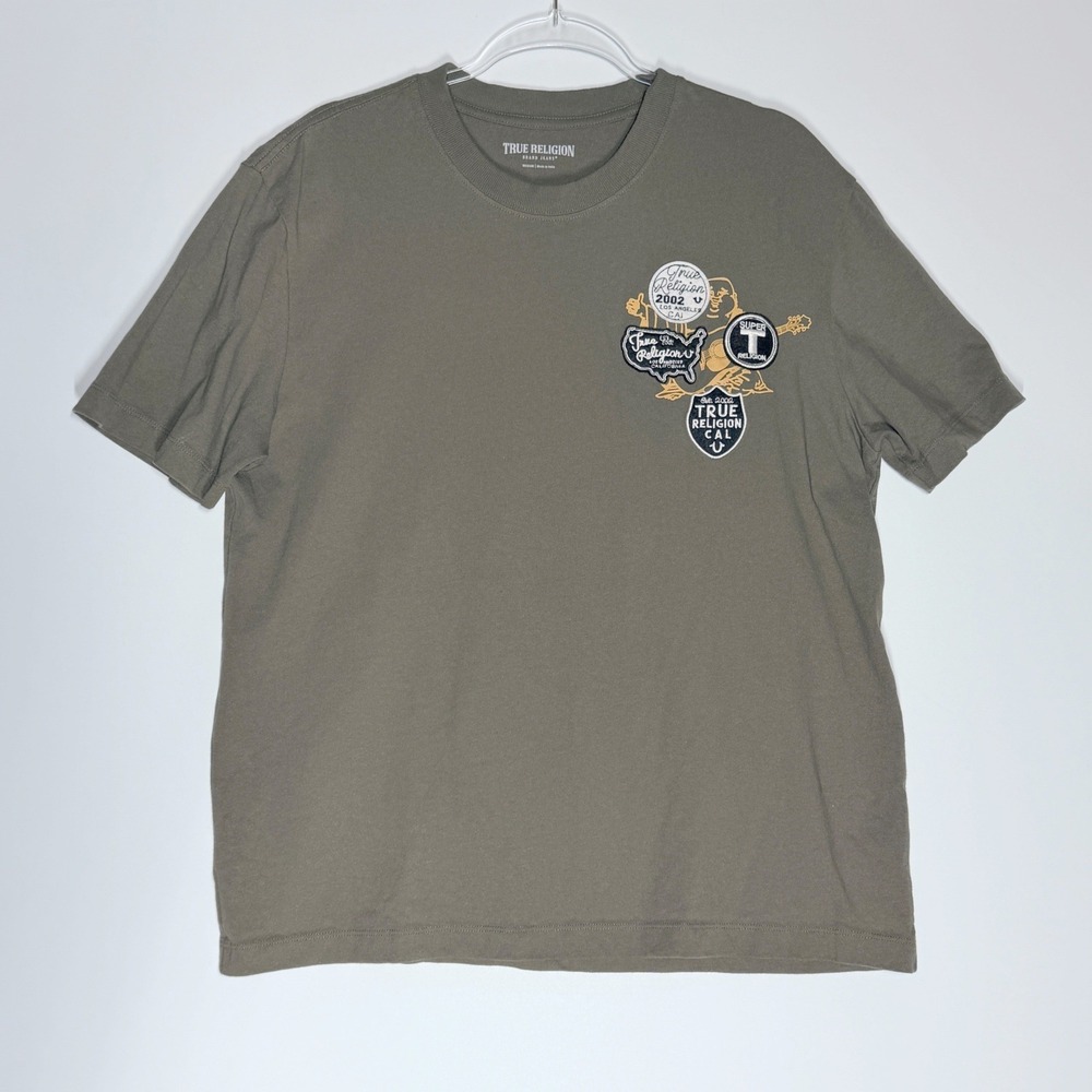 True Religion Mens SS University Tee Kalamata Green Graphic Patch T-Shirt 109519 - Picture 3 of 14